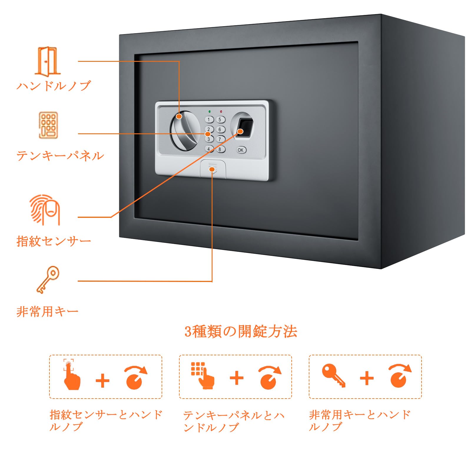 Amazon.co.jp: 小型 指紋認証 金庫 24L 固定可能 家庭用 耐火 耐水